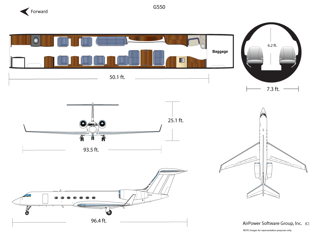 Gulfstream G550 салон